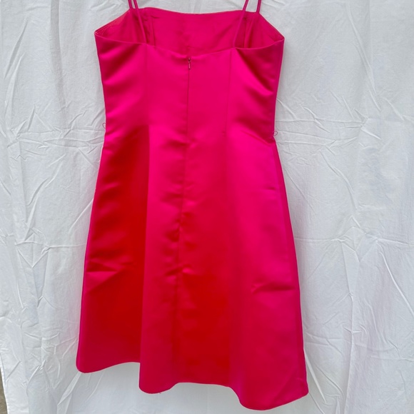 Vintage Satin Rose Pink A Line Dress with Spaghetti Strap Straight Neckline - Picture 4 of 5